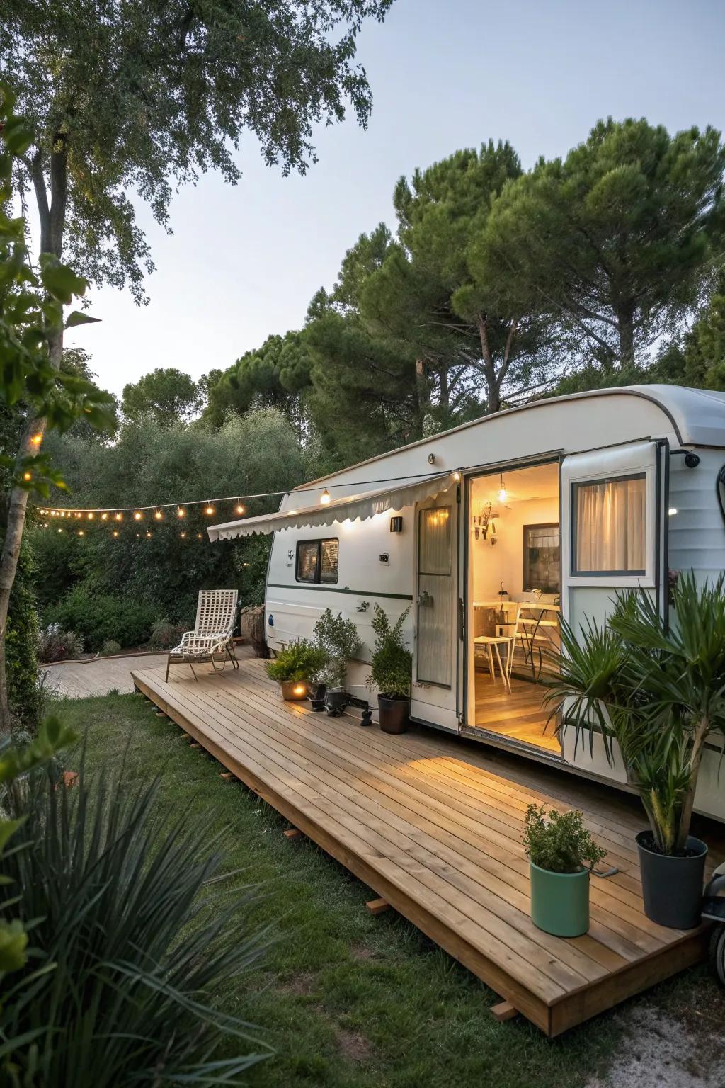 A deck enhances style and utility, creating an ideal outdoor sanctuary.