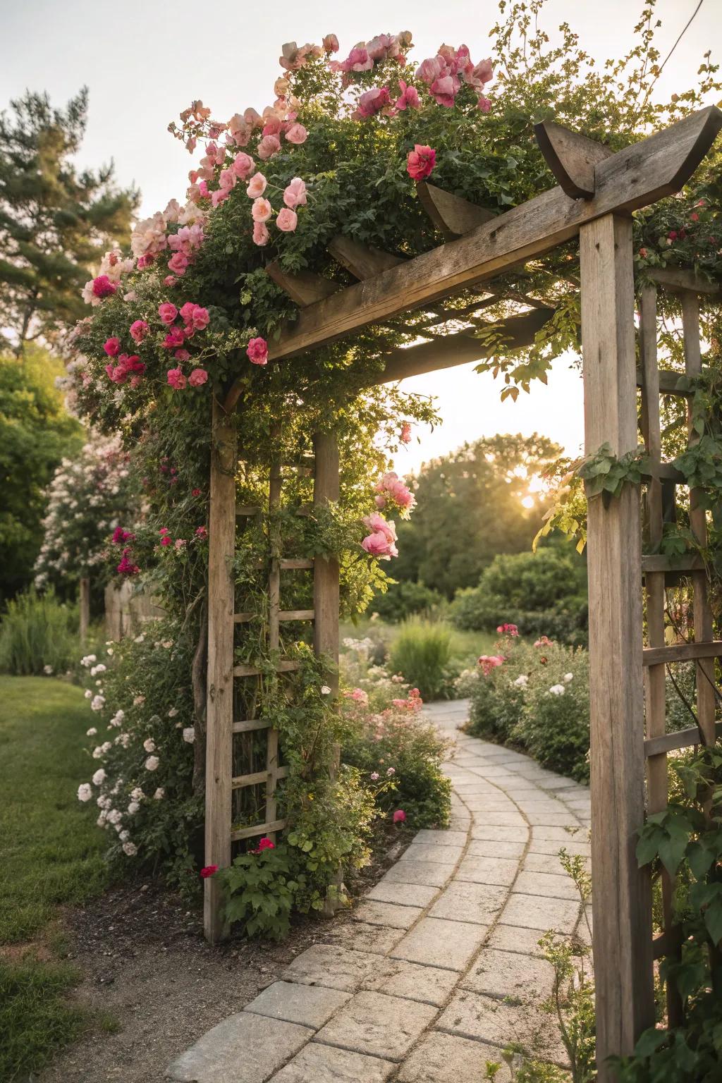 Trellises provide a foundation for vibrant blooms and vertical interest.