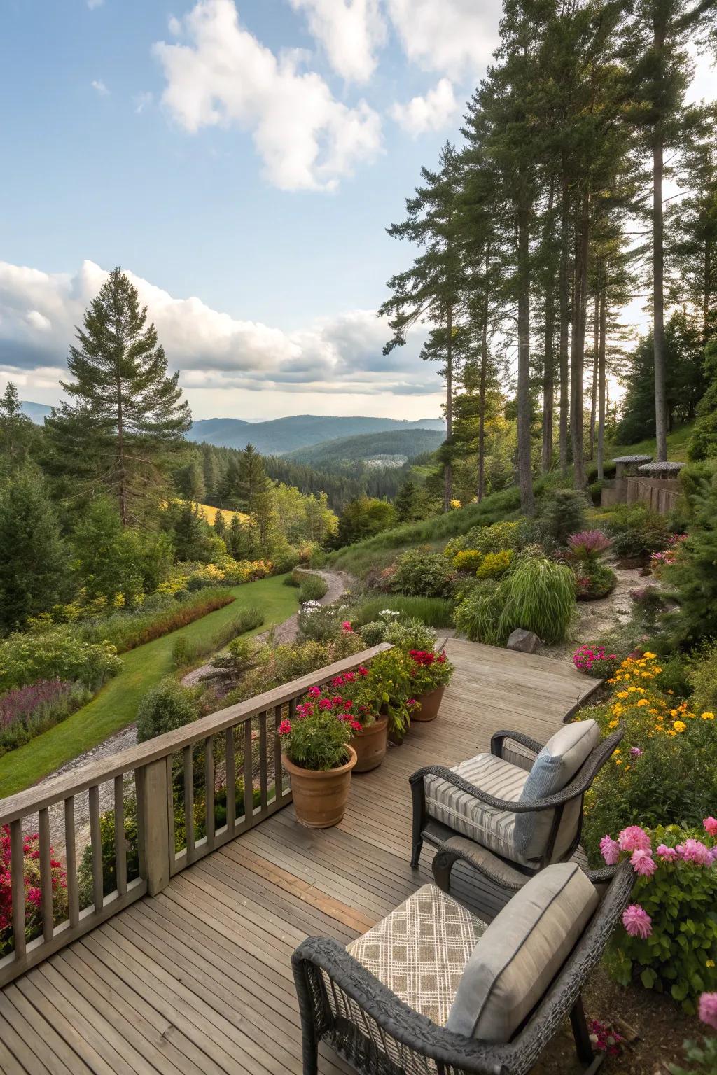 A deck design that blends effortlessly with its natural surroundings.