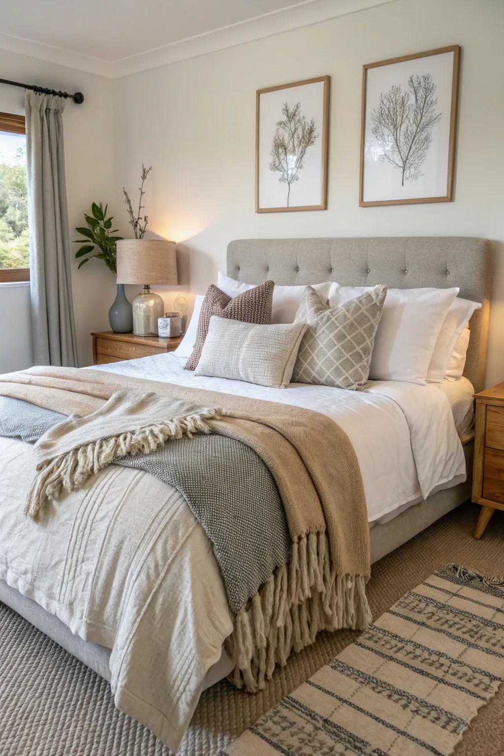 Comfortable textiles introduce coziness and comfort to this modern farmhouse guest bedroom.