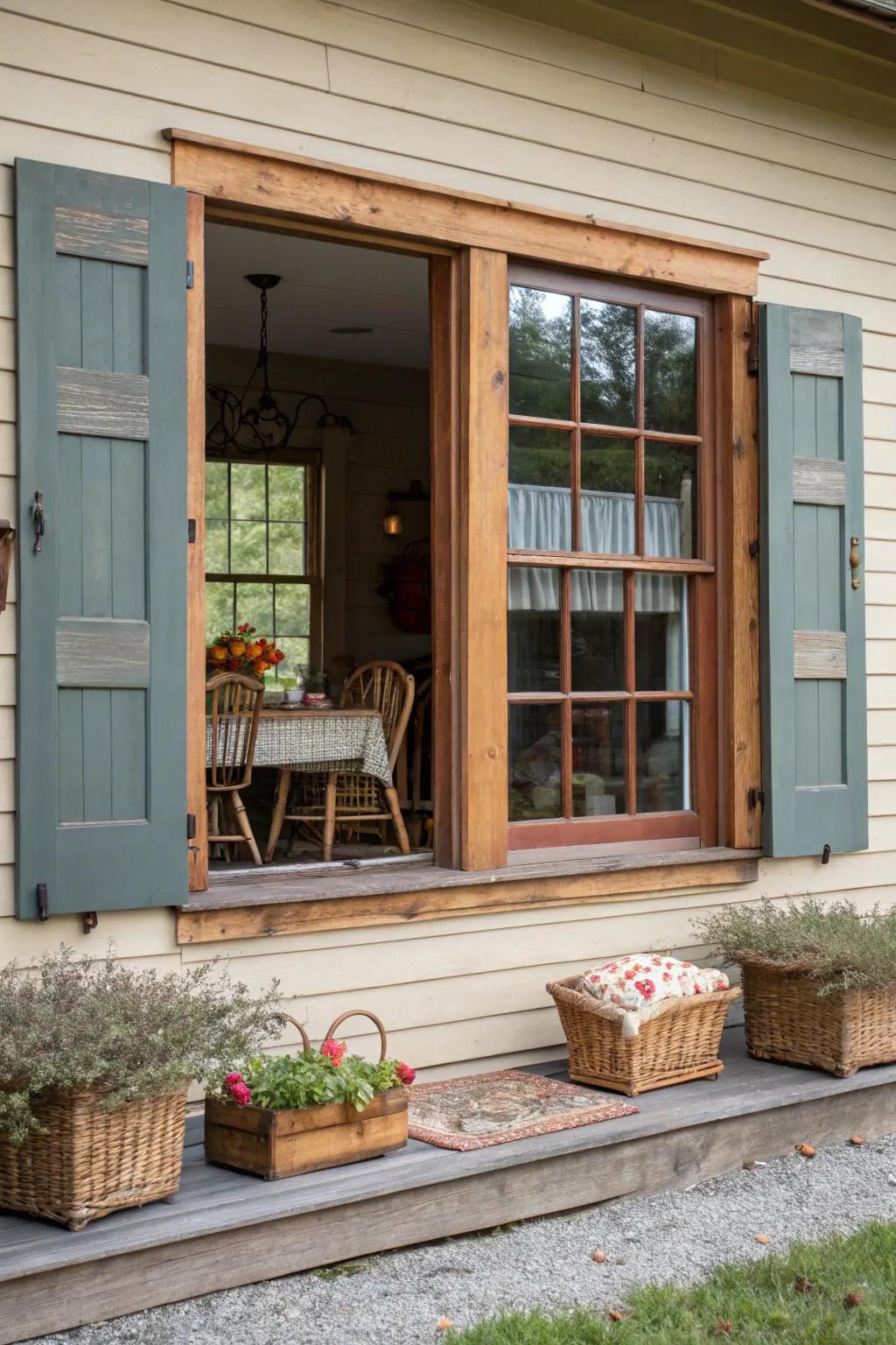Mixed material window outlining adding warmth to the area.