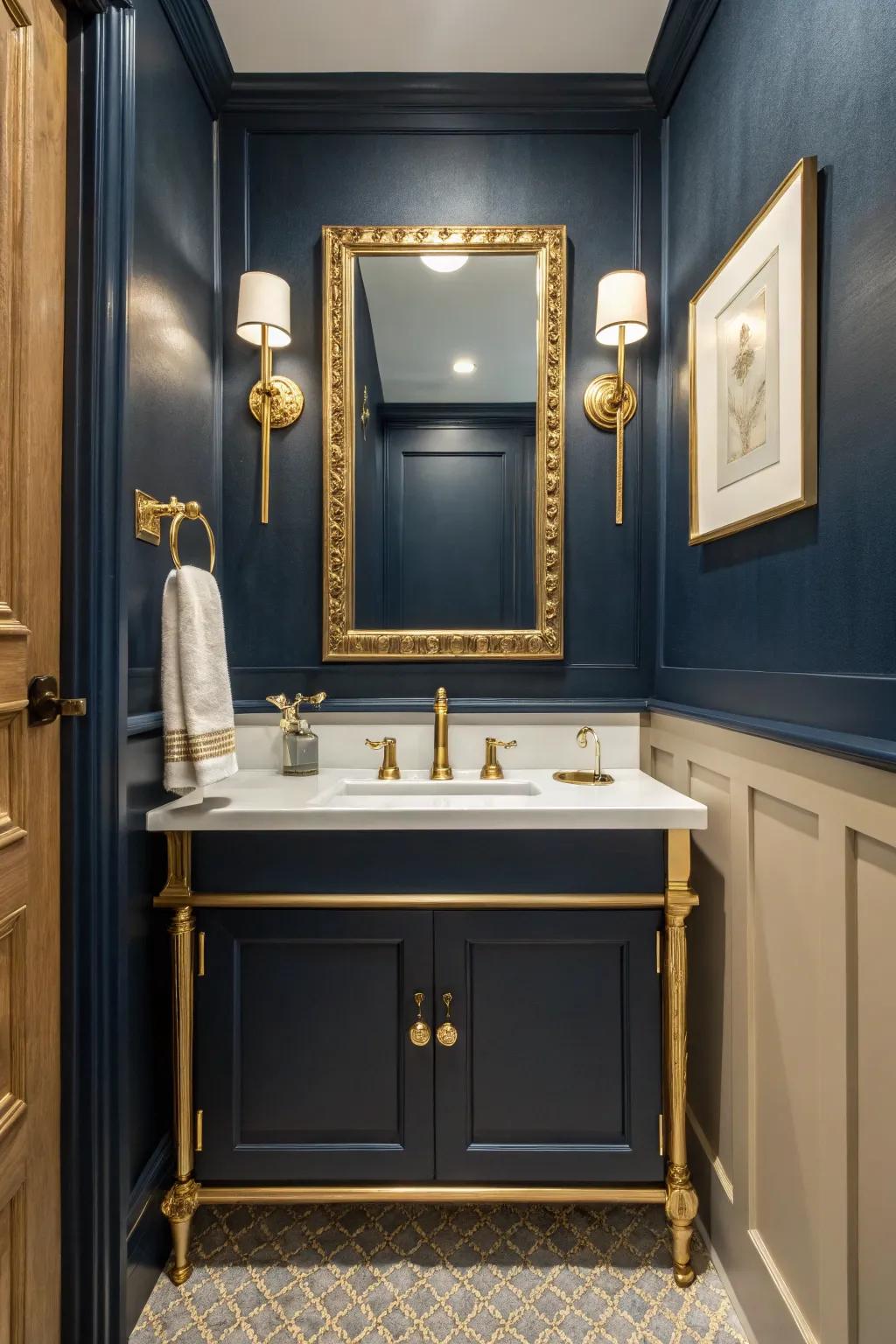 Gilded details bring luxury to deep ocean bathrooms.