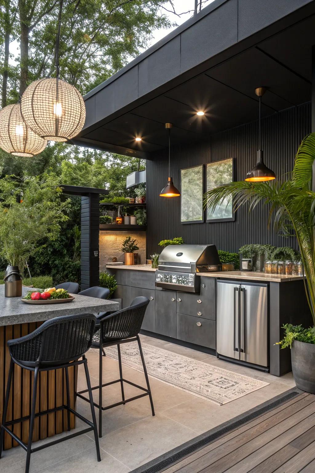 A smooth integration of bar and culinary space simplifies outdoor entertainment.
