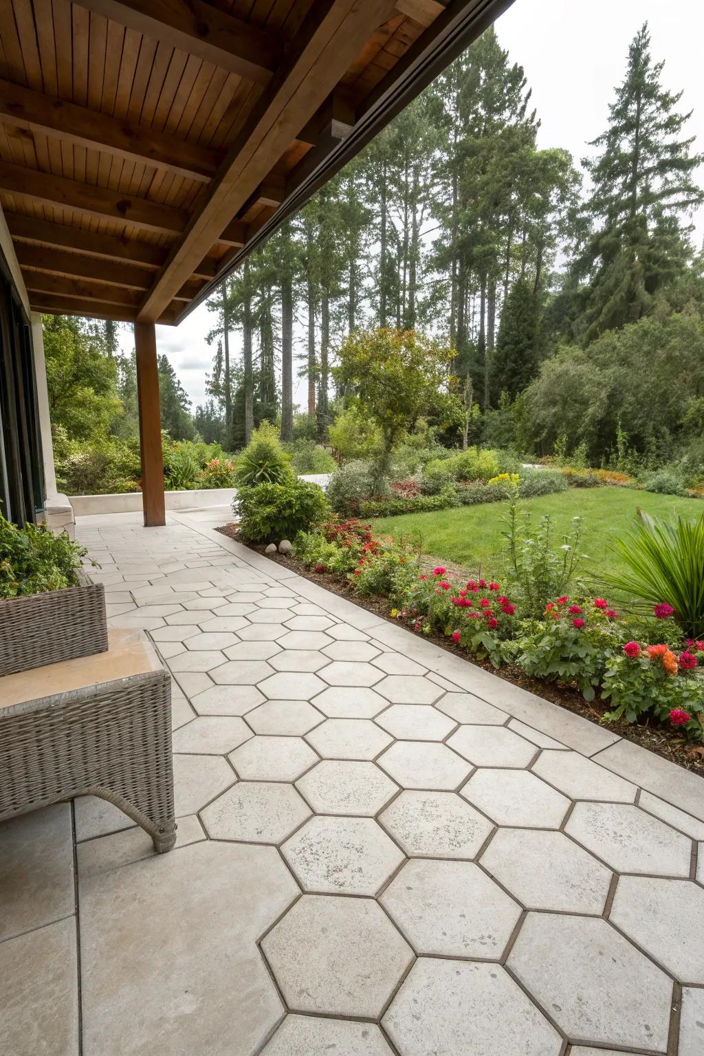 Hexagon tiles provide a lively yet sophisticated look.