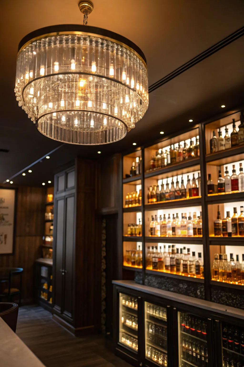 Thoughtful lighting enhances the mood and emphasizes your spirits collection.