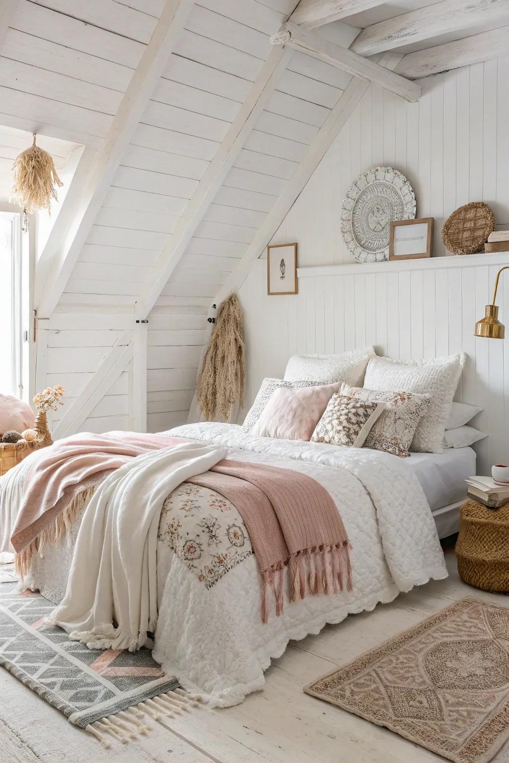 Texture layers bring warmth and life to a white room.