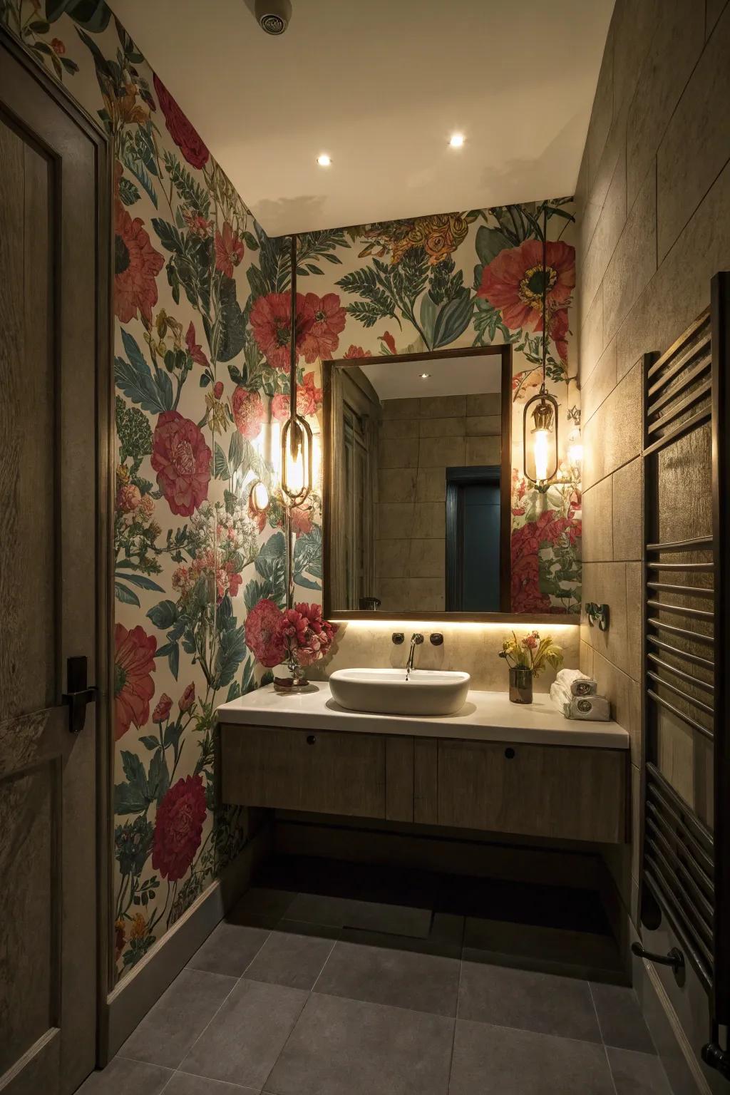 Striking wall coverings introduce character and dimension to your bathroom.