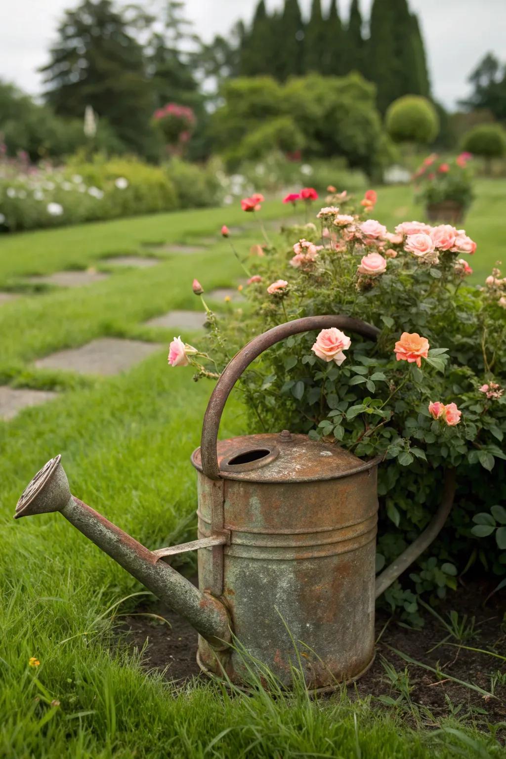 An outdated irrigation device reinvented as a creative sun rose vessel.