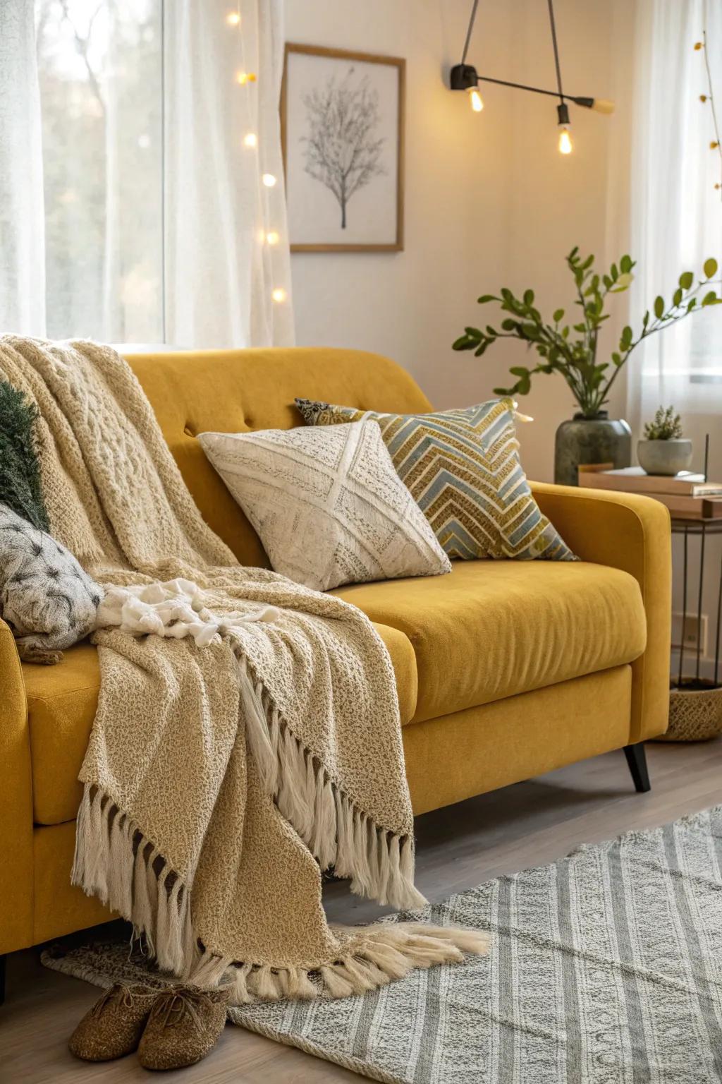 Layered textures bring about a snug and welcoming atmosphere.