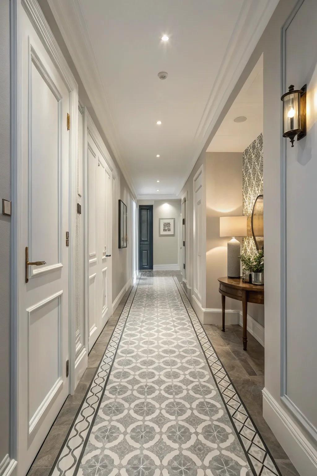 Unified color schemes can make cramped hallways seem larger and more connected.