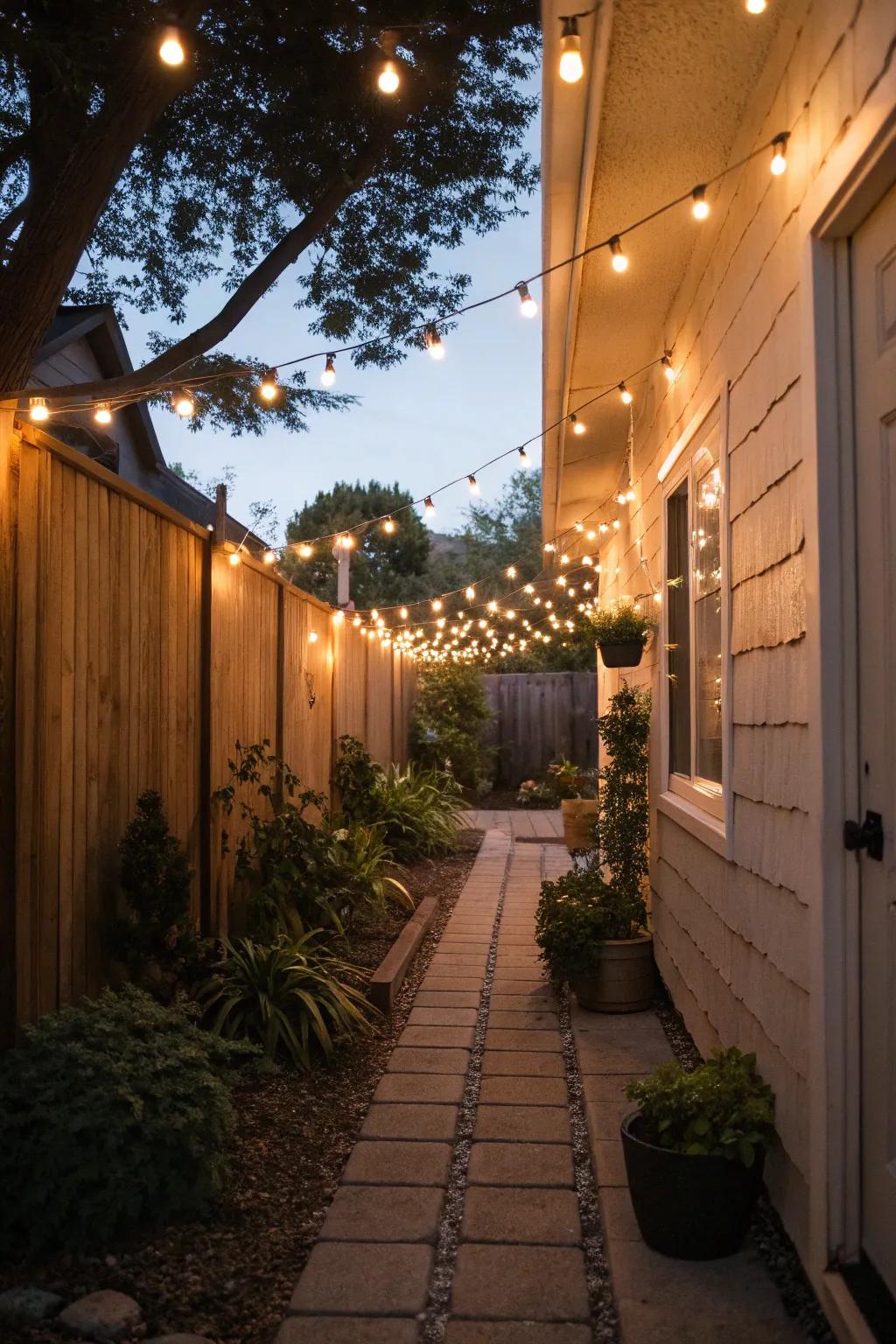 Lighting can make a mysterious climate in your side yard.