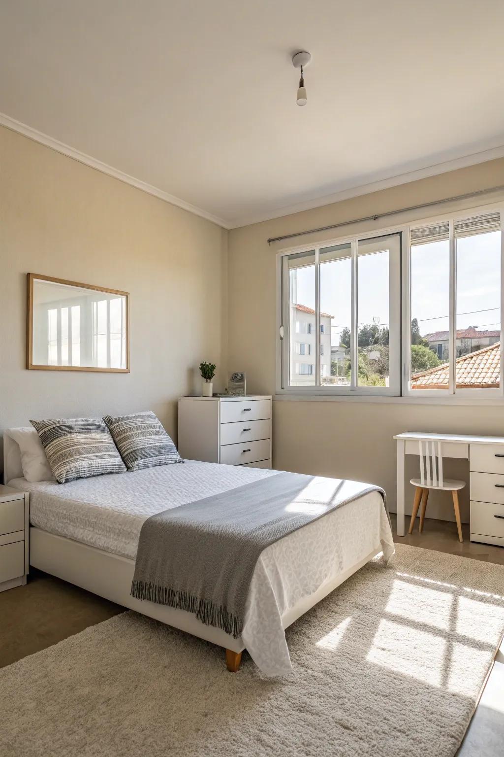Understated furniture enhances a tidy and straightforward look.