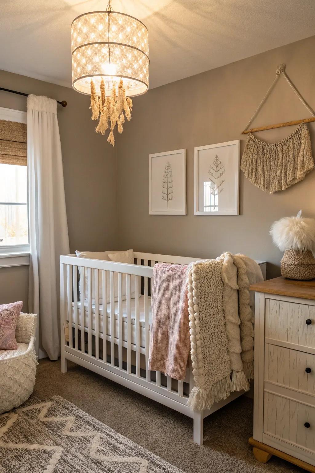 A well-balanced nursery enhanced with silver fawn tones.