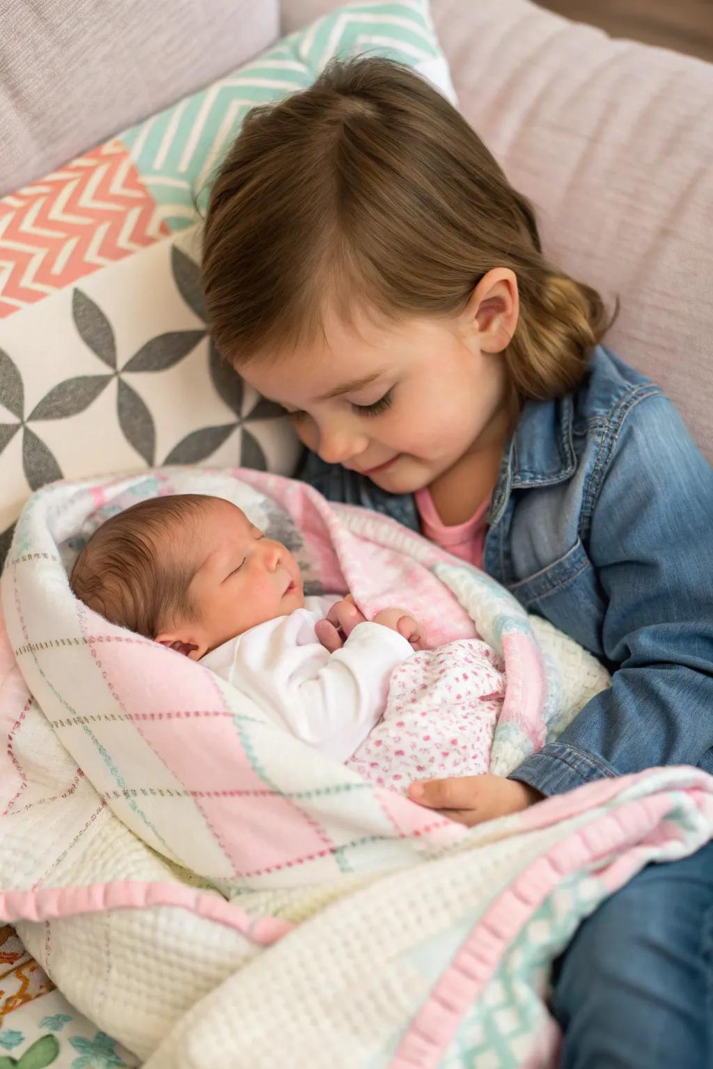 A tender moment as siblings embrace.