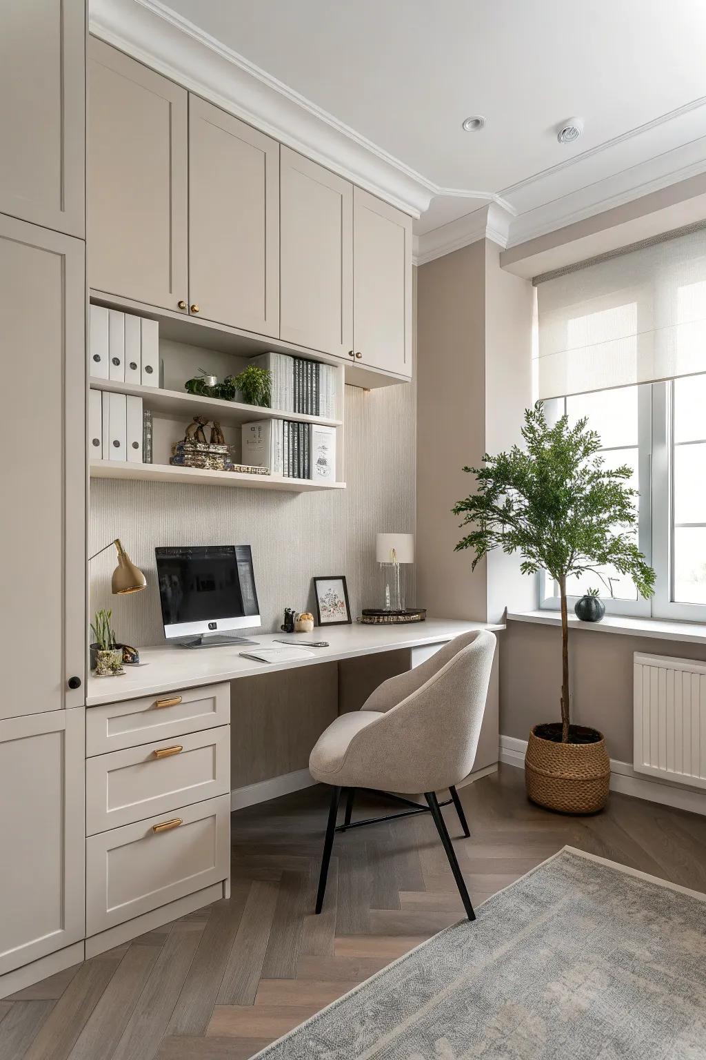 Minimalist office setup designed for a tranquil and focused environment.
