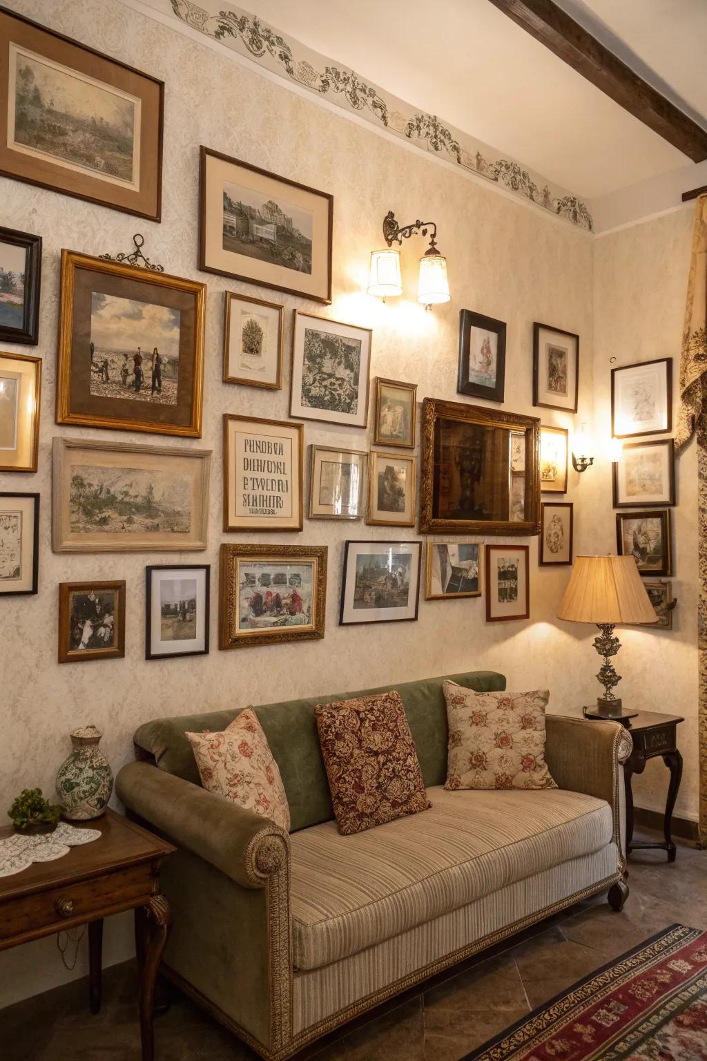 A gallery wall tells a story and adds personal charm.