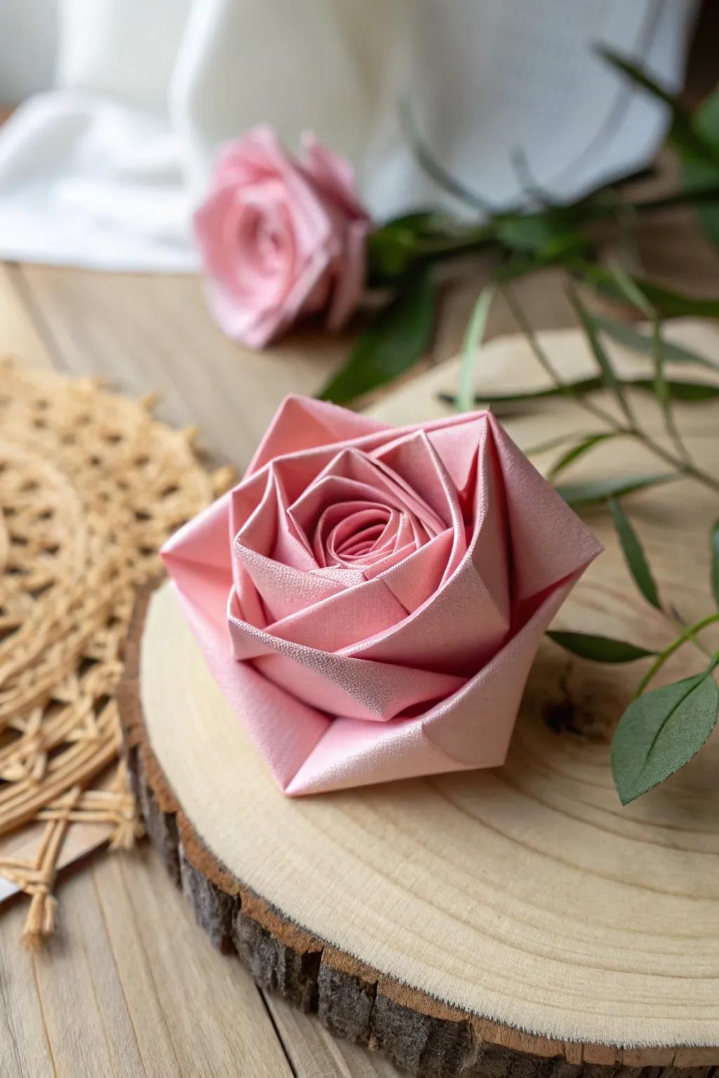 Elegance in simplicity: A handcrafted paper art rose that conveys affection and attentiveness.