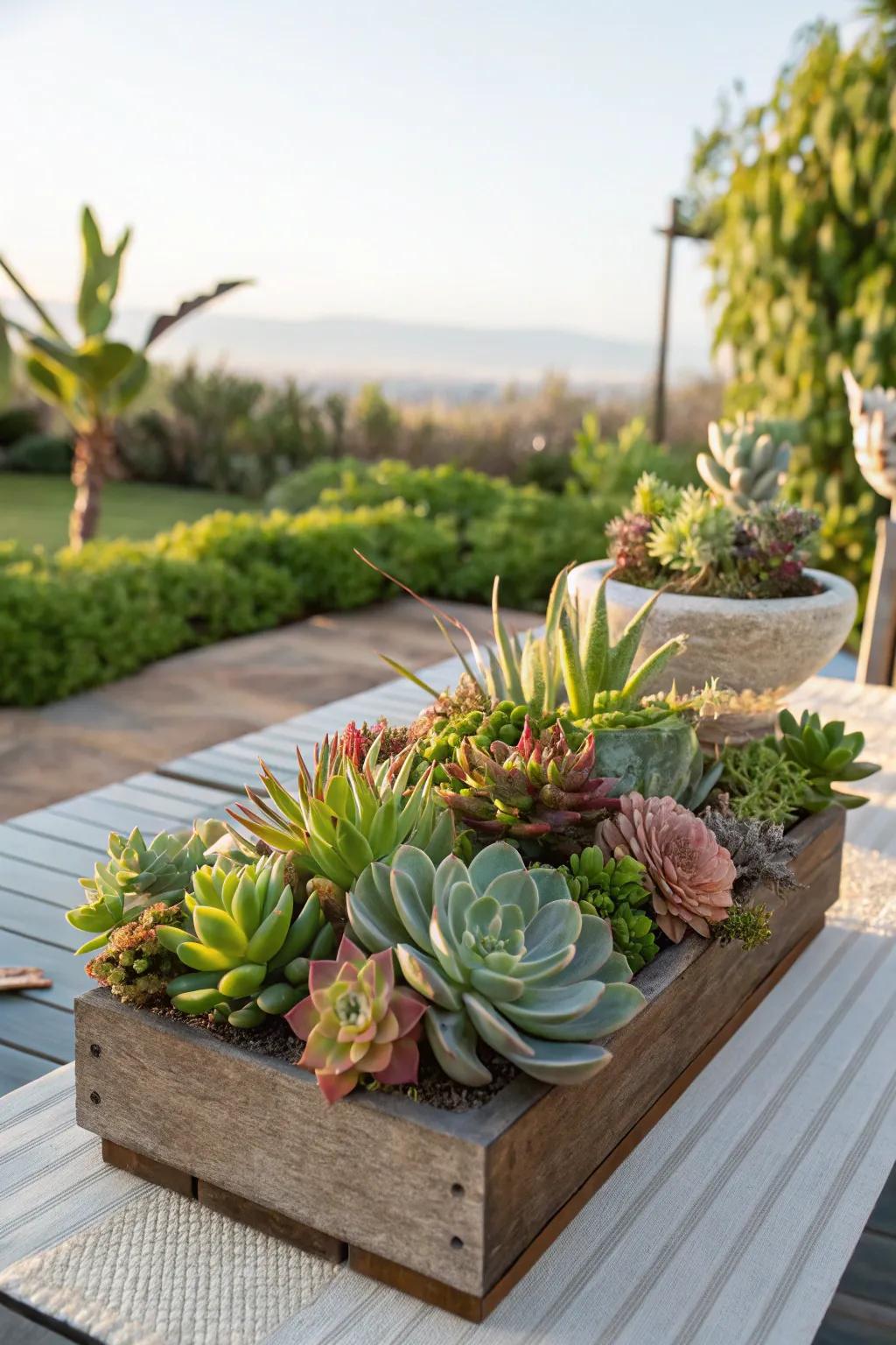 Fleshy succulents provide a contemporary and uncomplicated focal point choice.