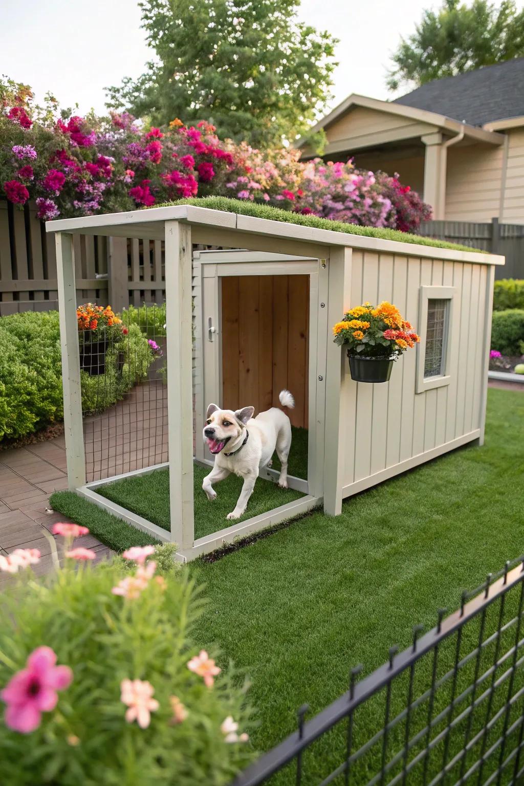 Faux turf presents a lush and easily managed surface.