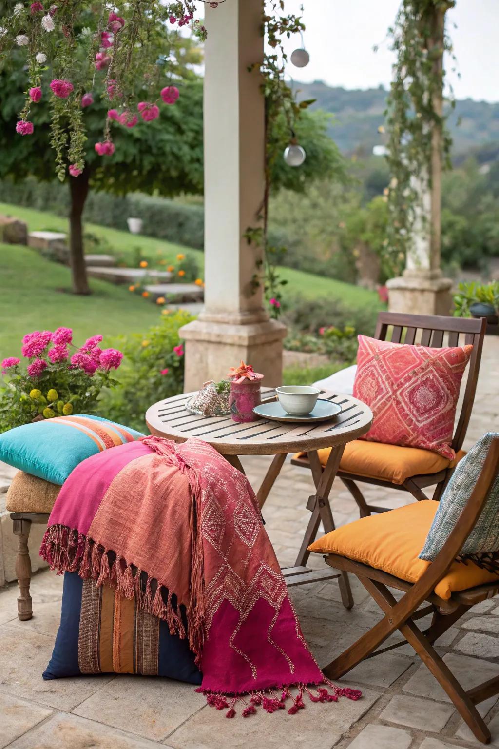 Incorporate textiles to bring warmth and character to your garden lounge.
