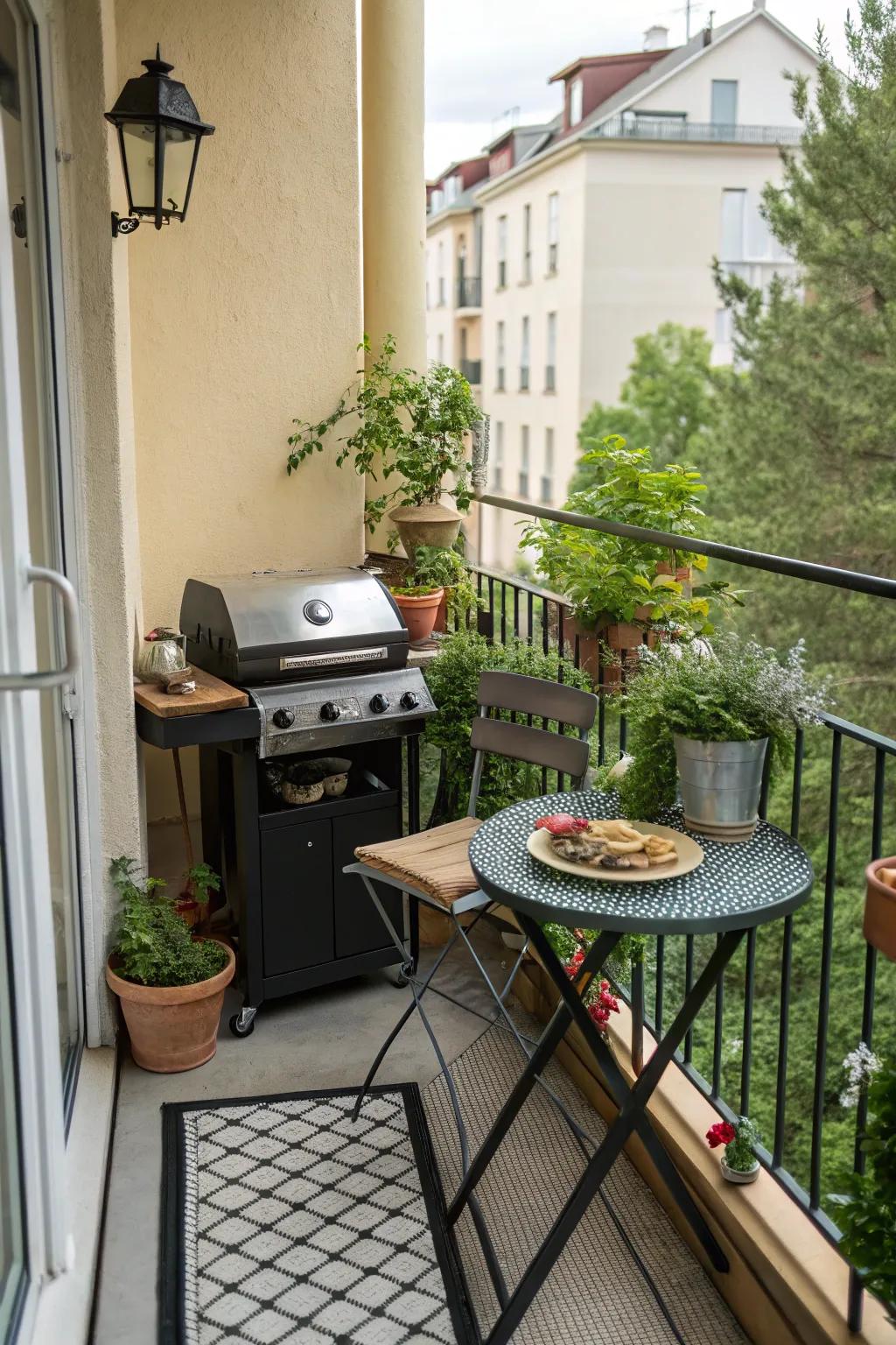 A streamlined balcony grill arrangement ideal for urban lifestyles.