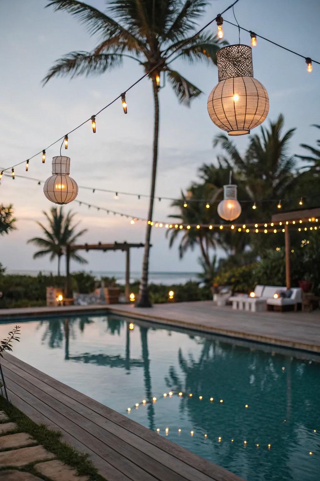 Beacons and rope lights incorporate attraction and celebration to any poolside event.