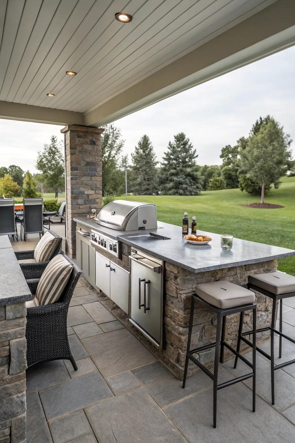 Create culinary magic with a fully-stocked outside cooking station.