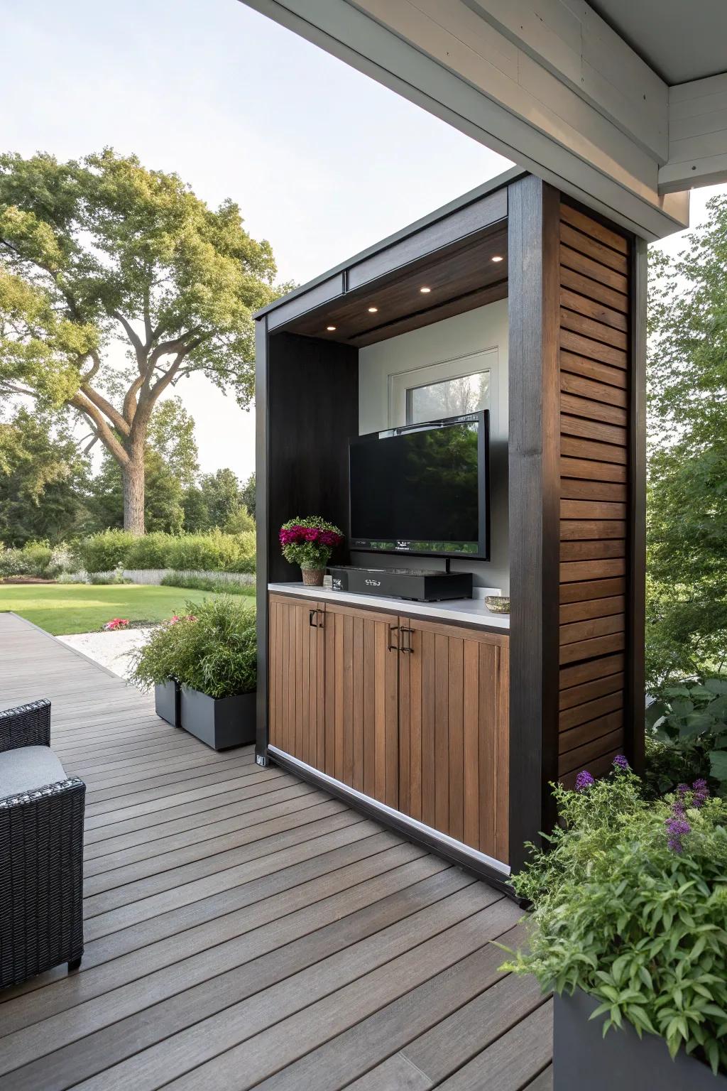 A protective case keeps your outdoor TV protected and stylish.