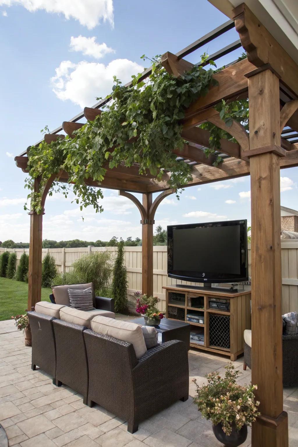 A sheltered terrace safeguards your outdoor television arrangement from disruptive weather.