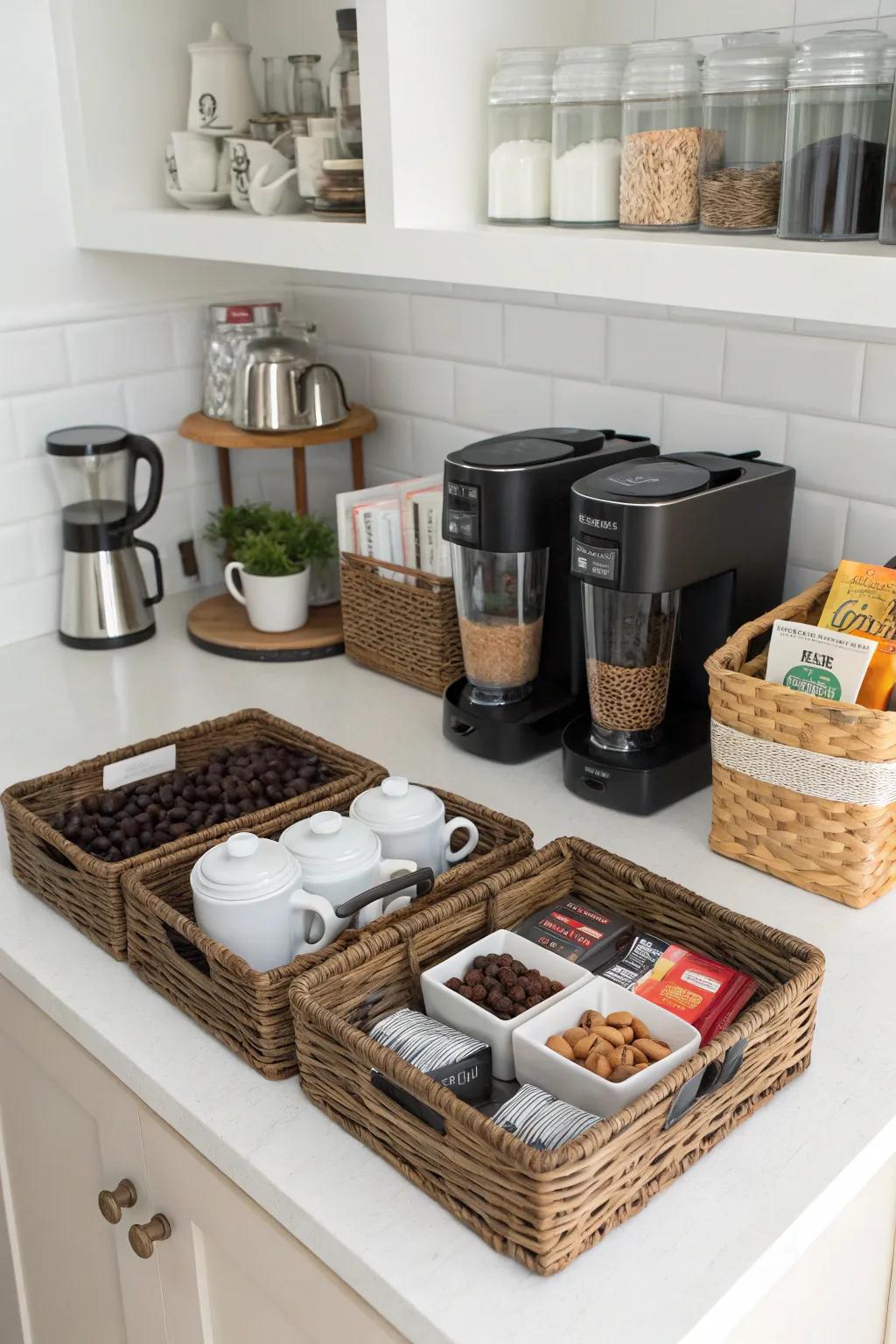 Trays and containers ensure that everything is in its designated place, while adding a touch of elegance.