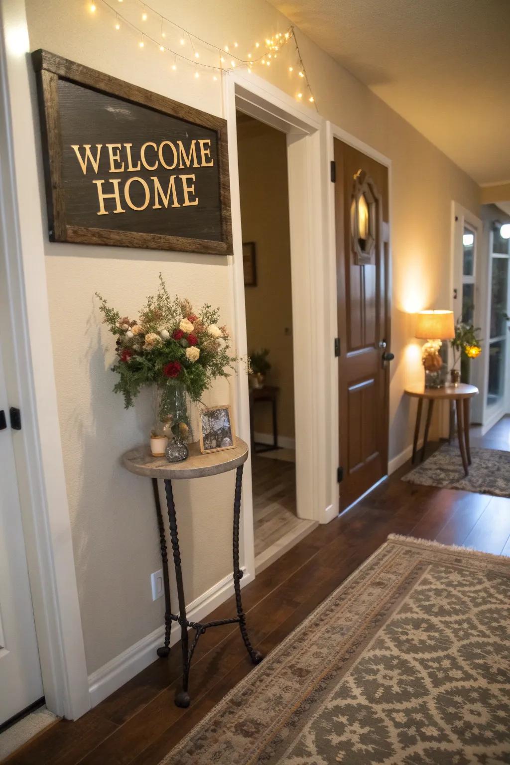A personalized greeting placard can establish the tone for your party directly at the entryway.