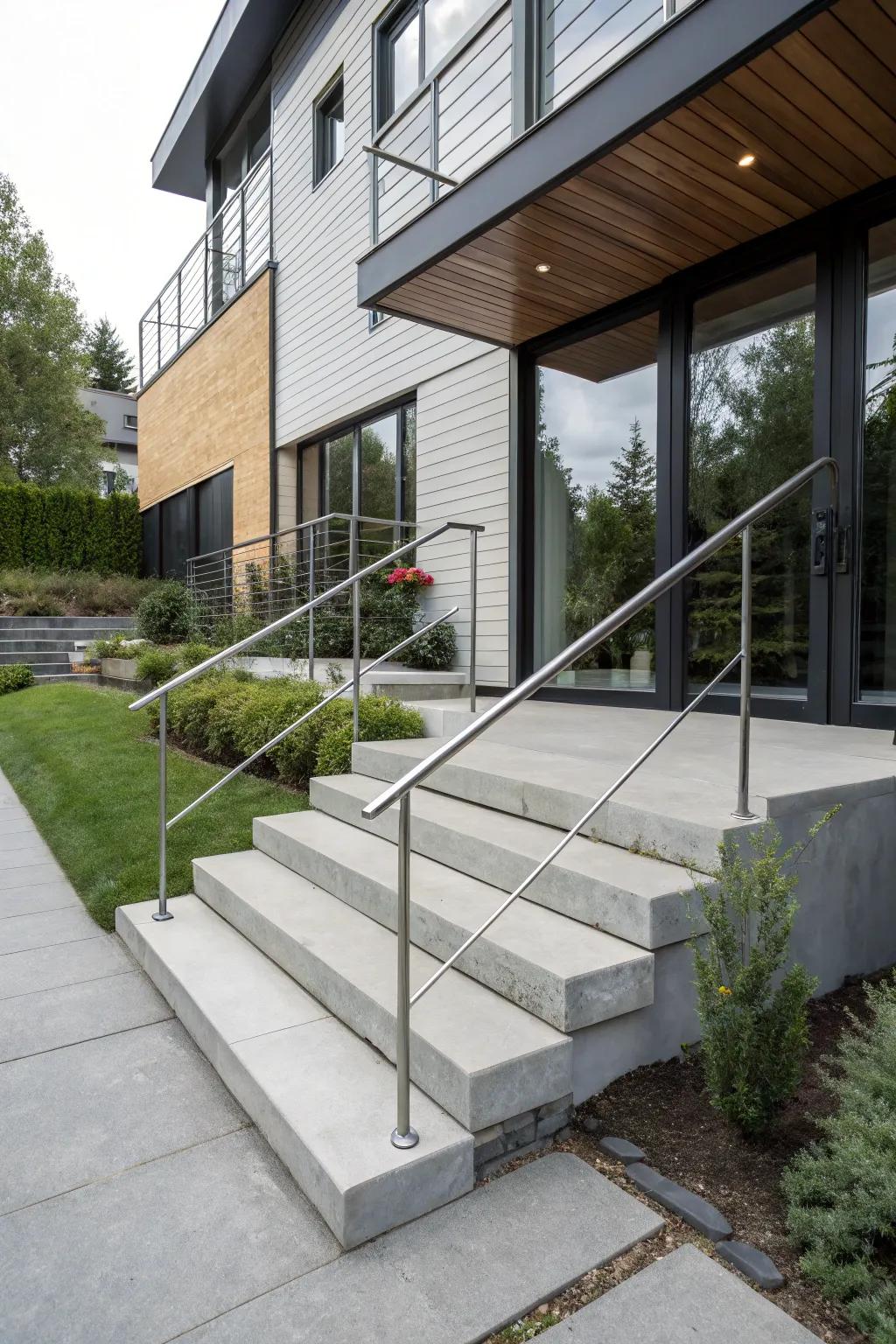 Sleek concrete steps for modern appeal.