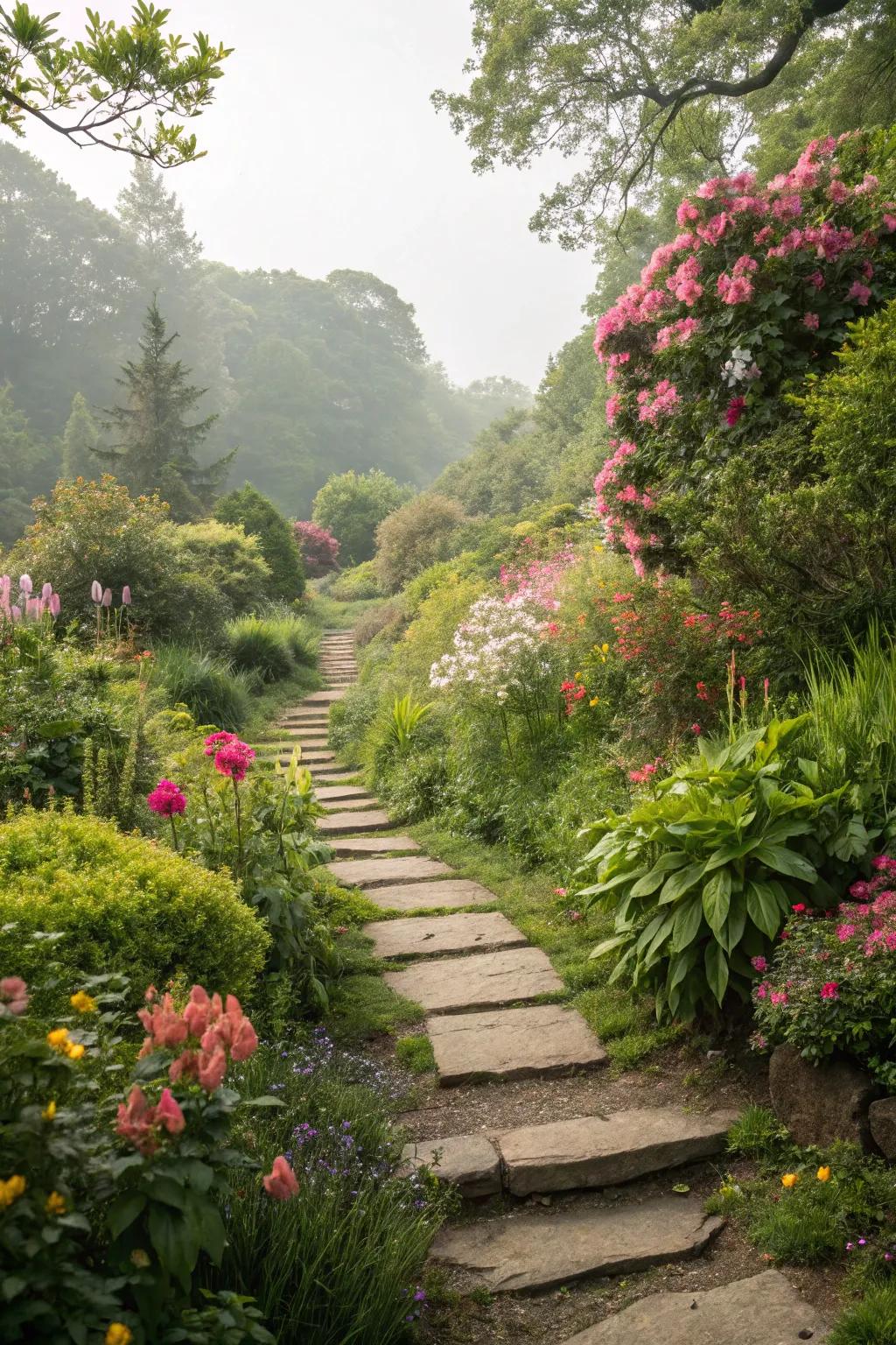 An alluring garden trail bestows an eccentric touch upon your outdoor expanse.
