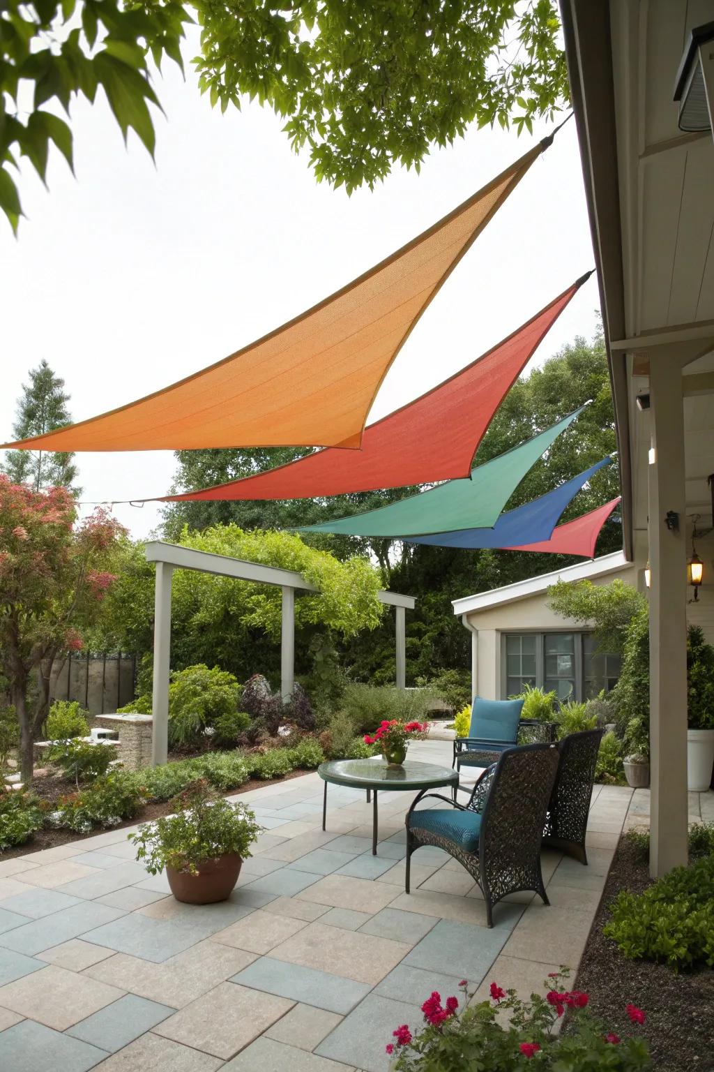 Shade sails present a stylish yet practical solution for shading patios.