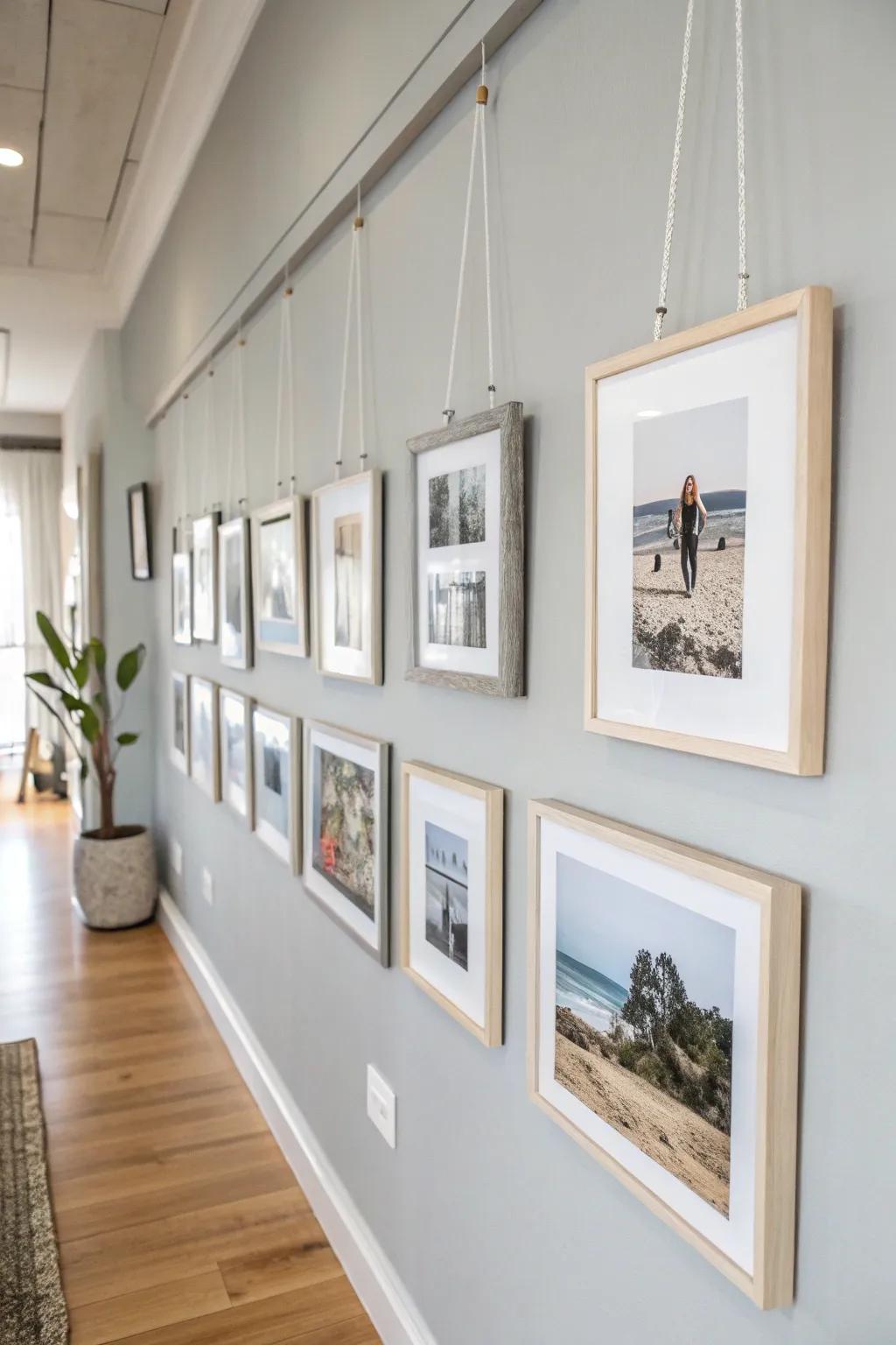 Floating frames add to a modern, upscale impression in this featured wall.