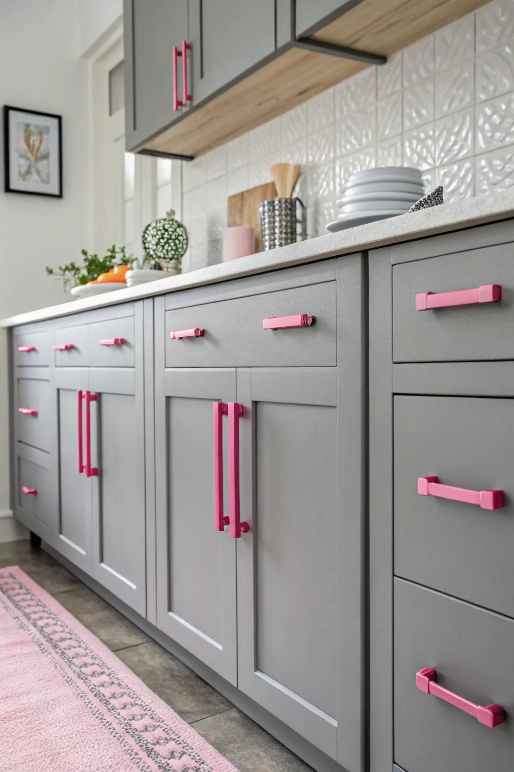 Grey cupboards adorned with rose details for a fun variation.