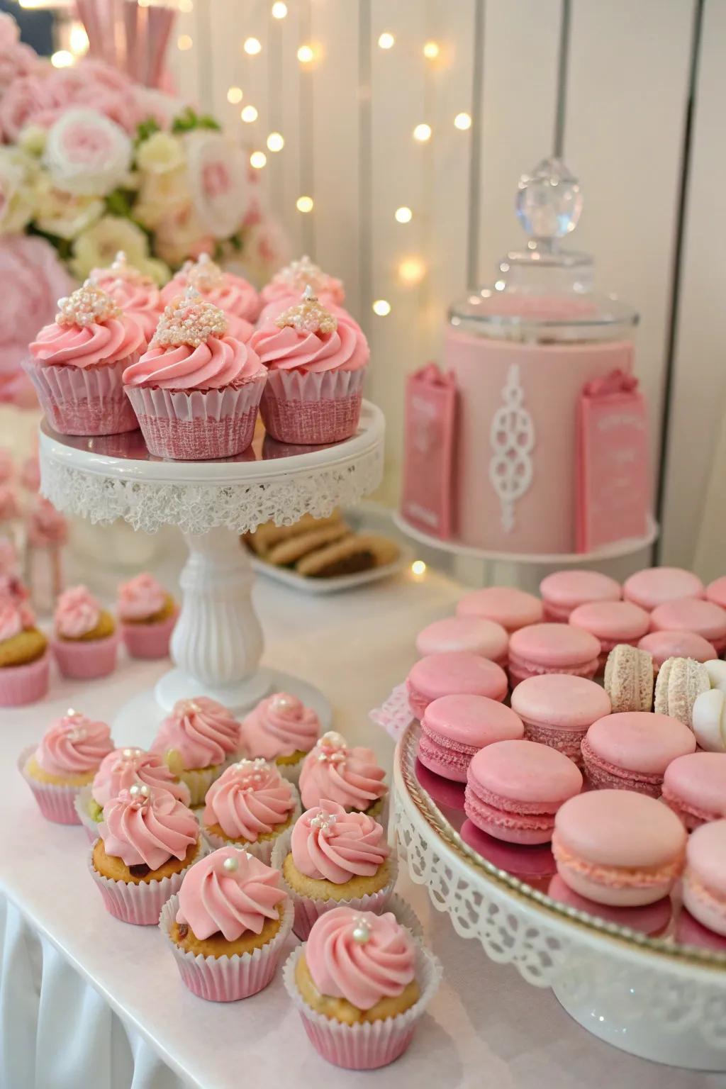 Sweet pink desserts add a delicious touch to the party.