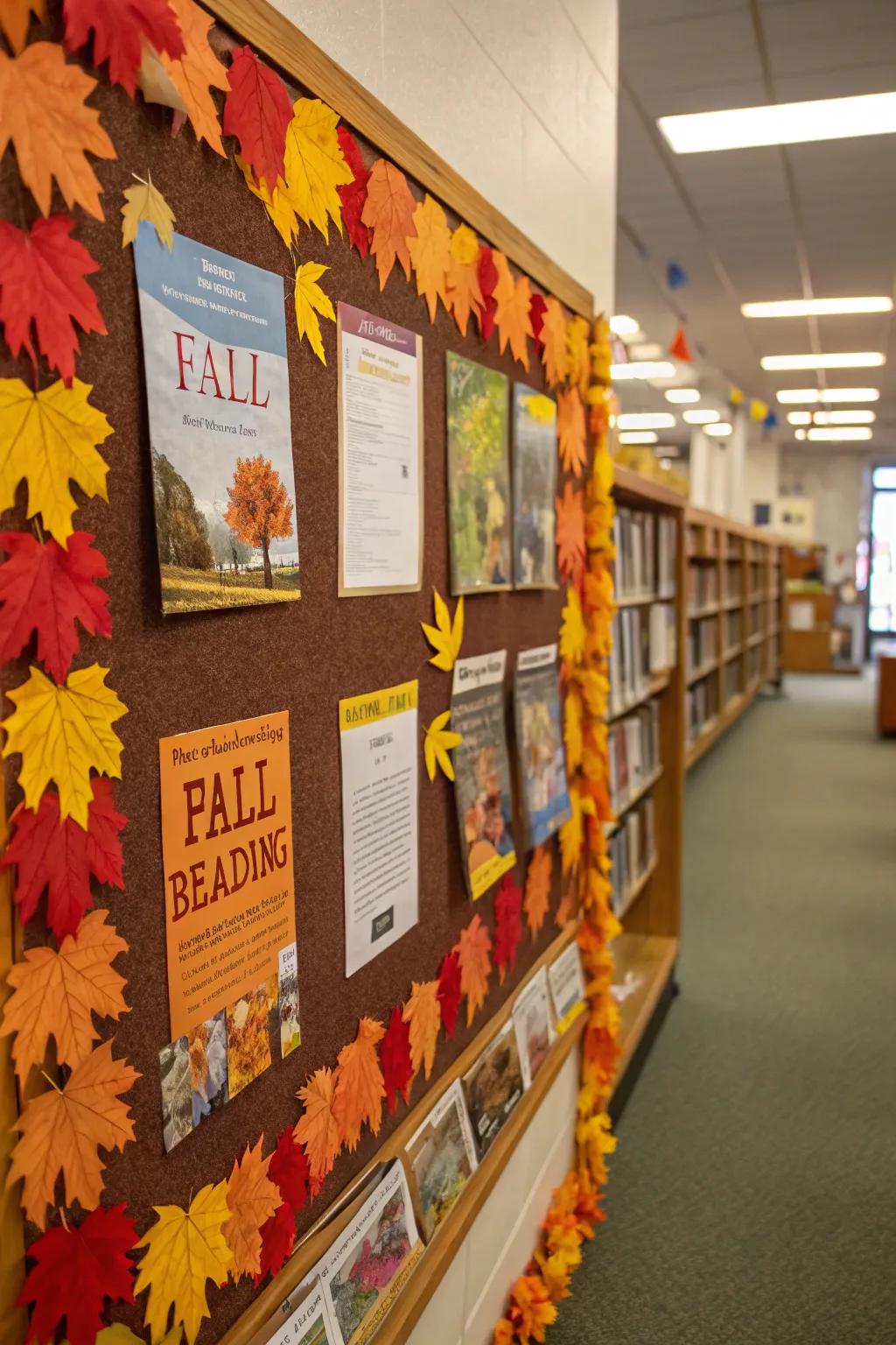 A literature-centered display board, honoring the joy of autumn reading.
