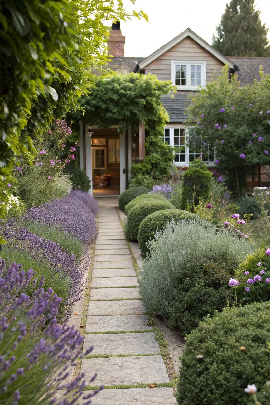 Fragrant plants along pathways warmly guide guests home.