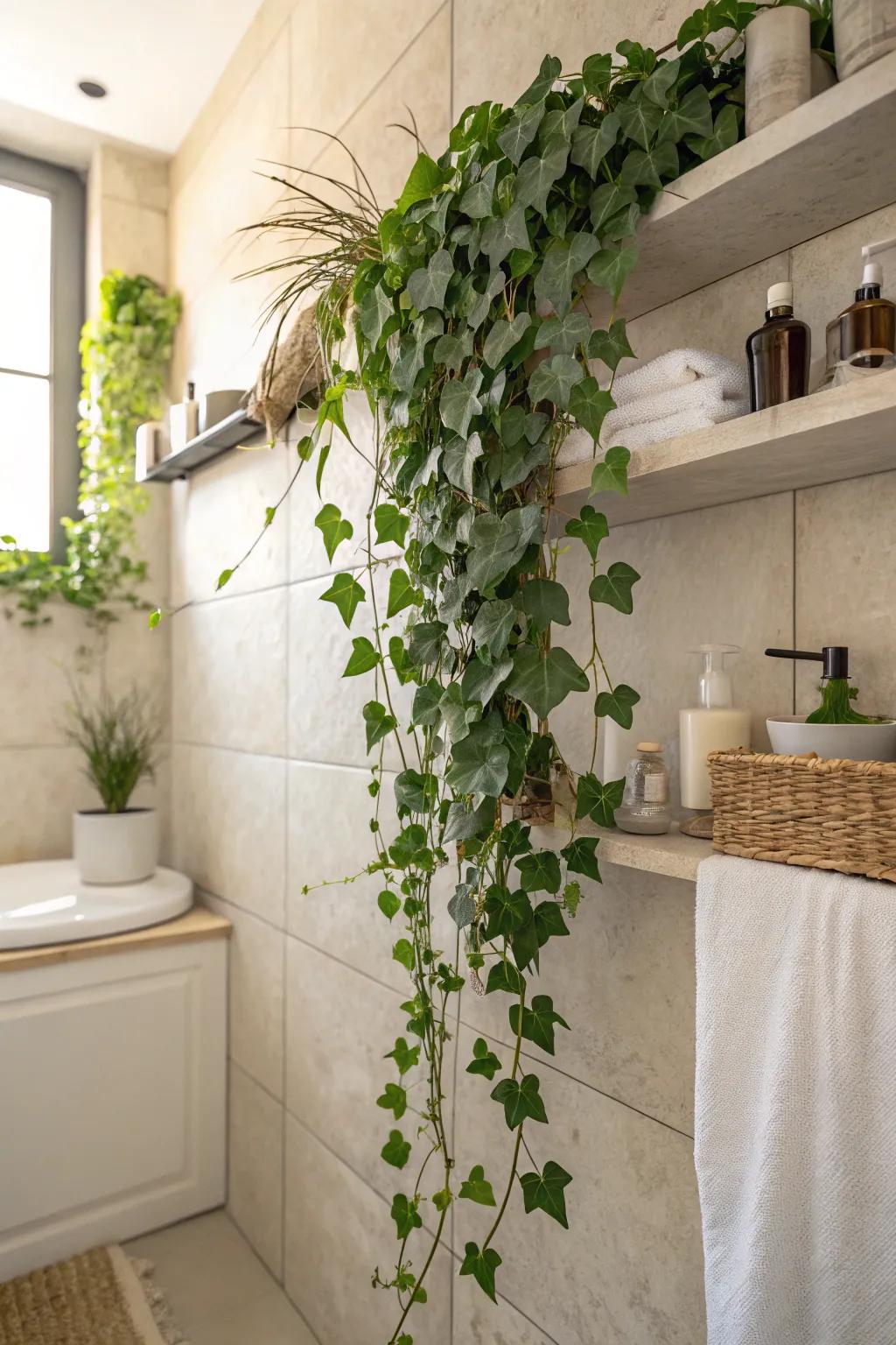 Trailing flora adds an element of playfulness and nature to your bathing area.