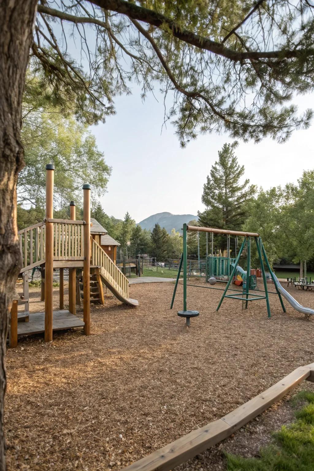 Wood chips offer a natural and safe playground surface.