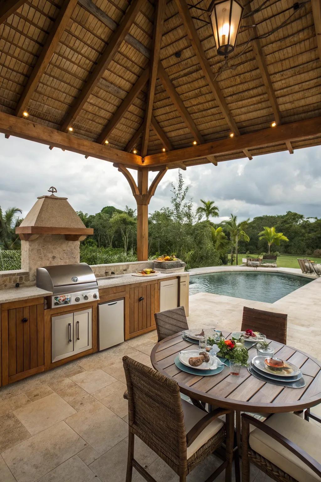 Mix cooking and relaxation with a cooking area shelter.