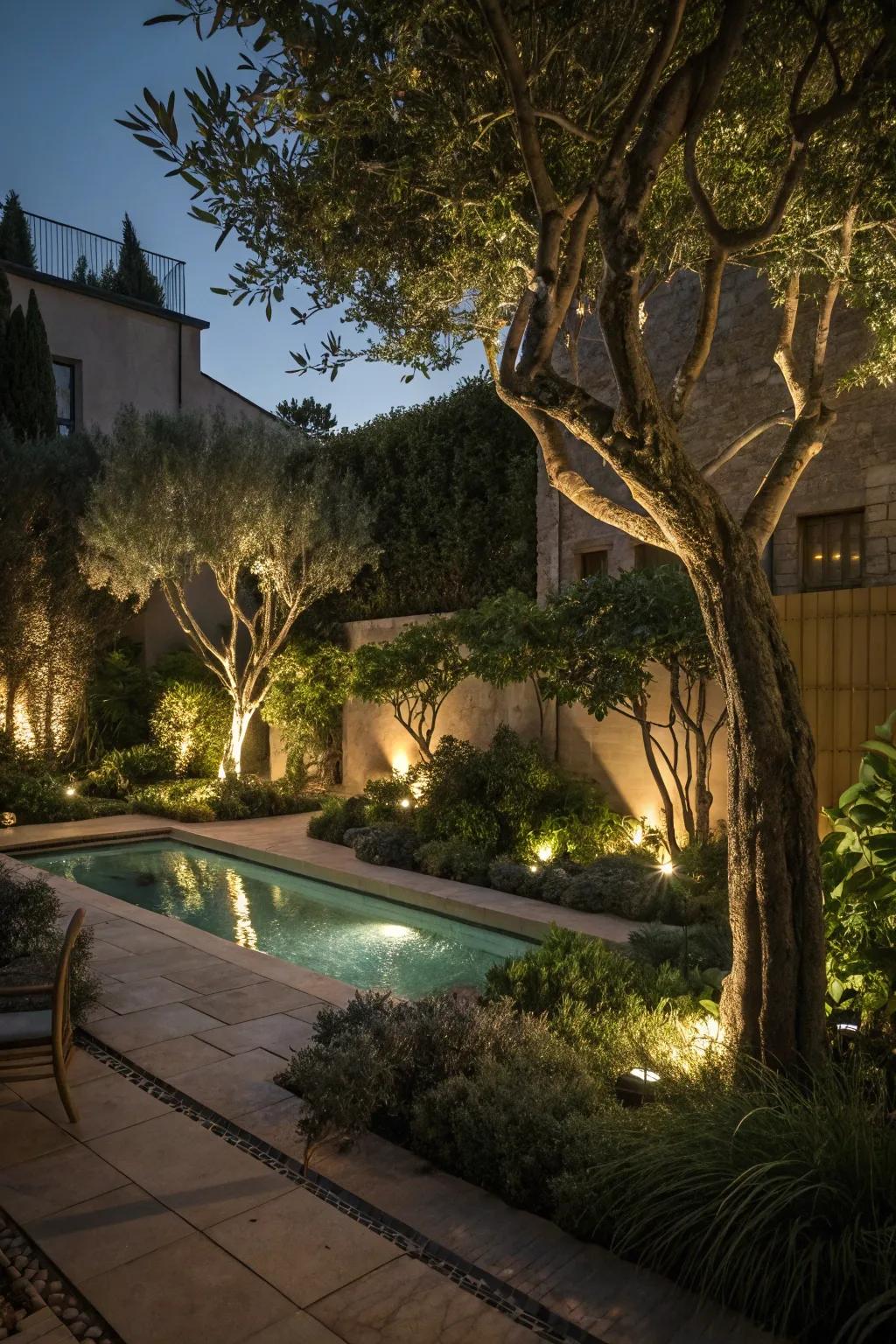 Uplighting trees transforms your night scenery into a remarkable vista.