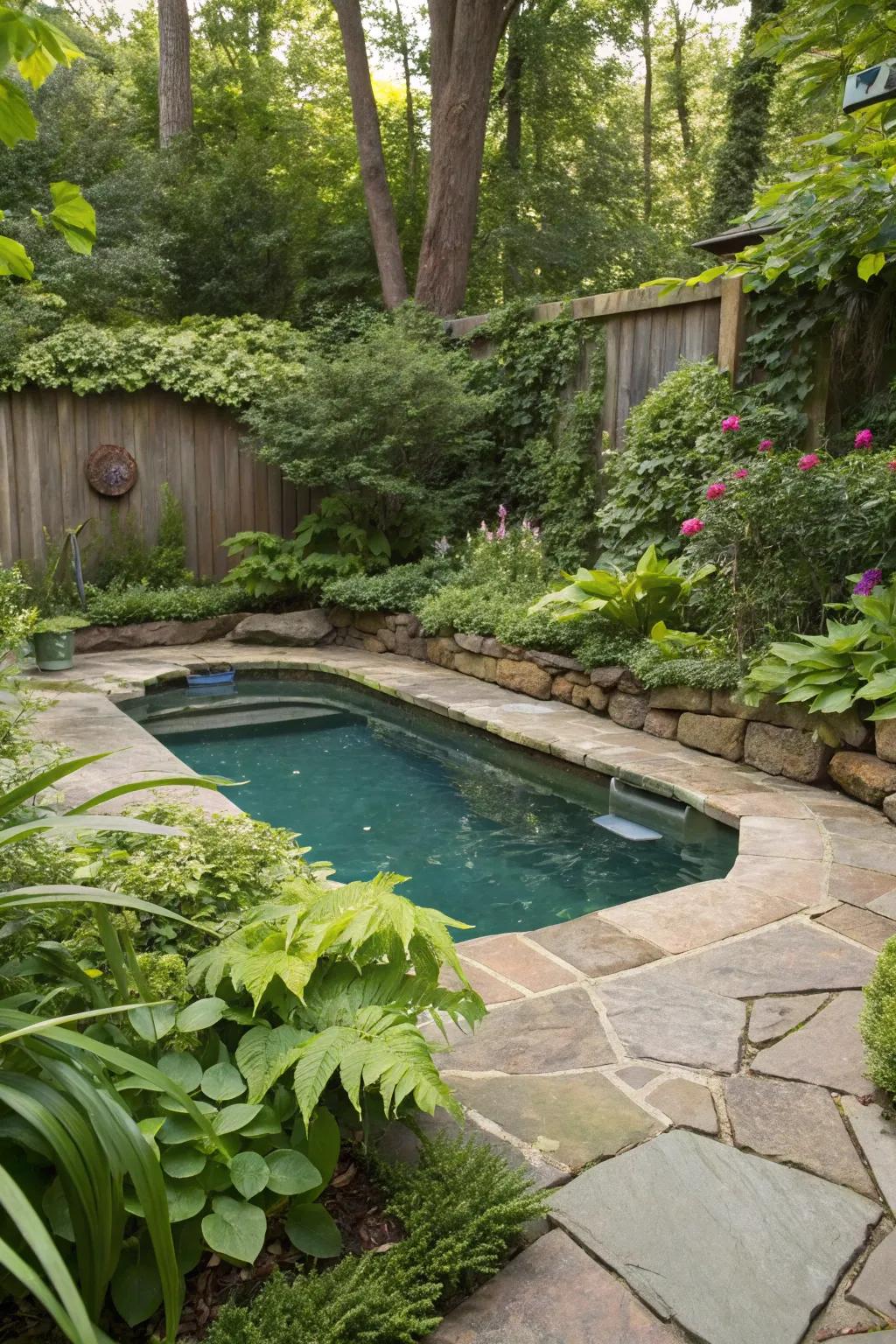 Organic stone details craft a balanced fusion with the neighboring scenery.