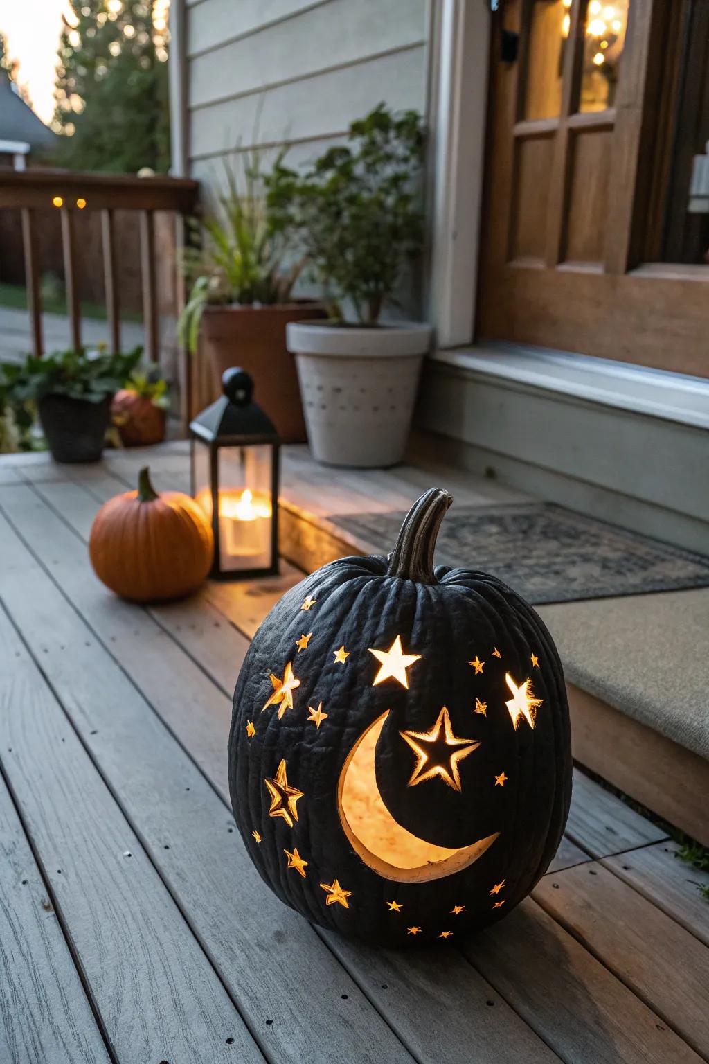 A cosmic night pumpkin emitting a magical radiance.