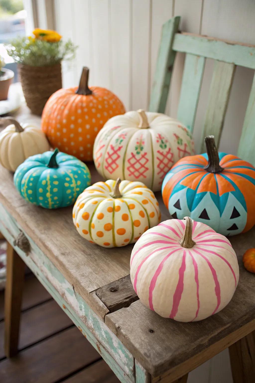 Brightly painted pumpkins adding splashes of color without the chaos.
