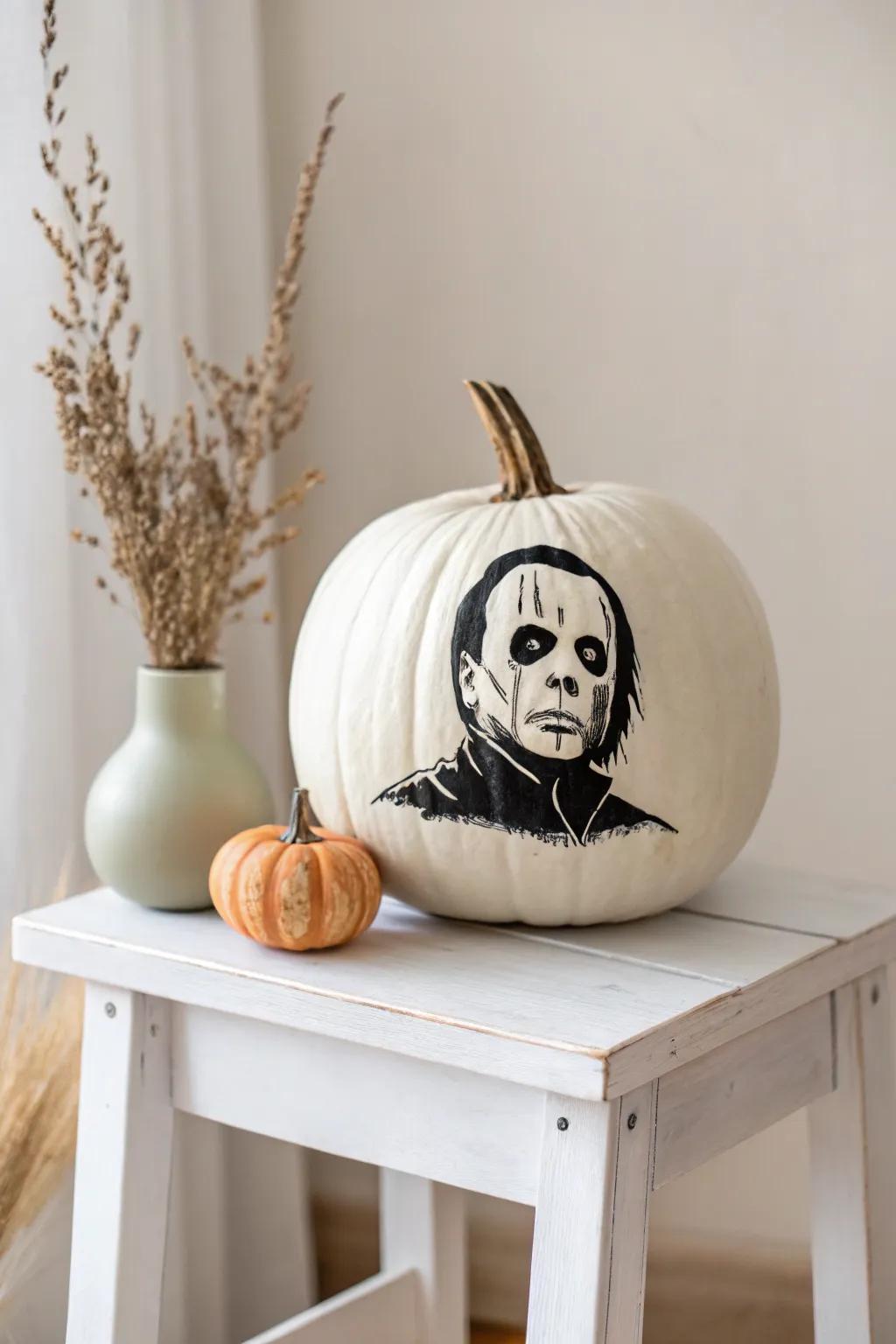 Unleash your creative spirit with a minimalist spin on terror! This eerie pumpkin design brings a whisper of elegance to Halloween decor. 🎃✨