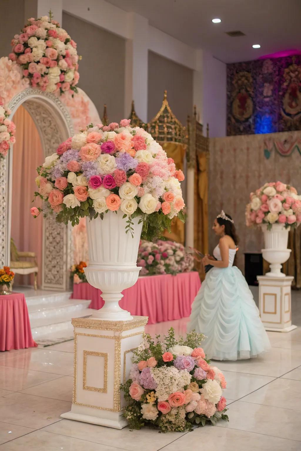Blossom arrangements bring natural beauty to the party.