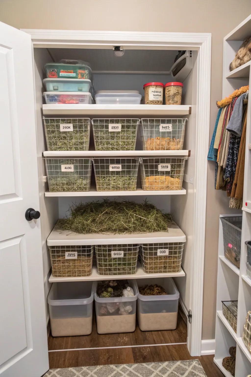 This closet is now a rabbit supply station with custom shelves.