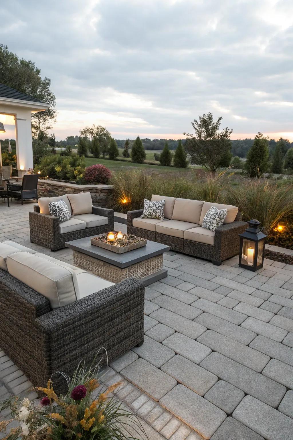 Comfortable furniture turns the patio into a relaxing haven.